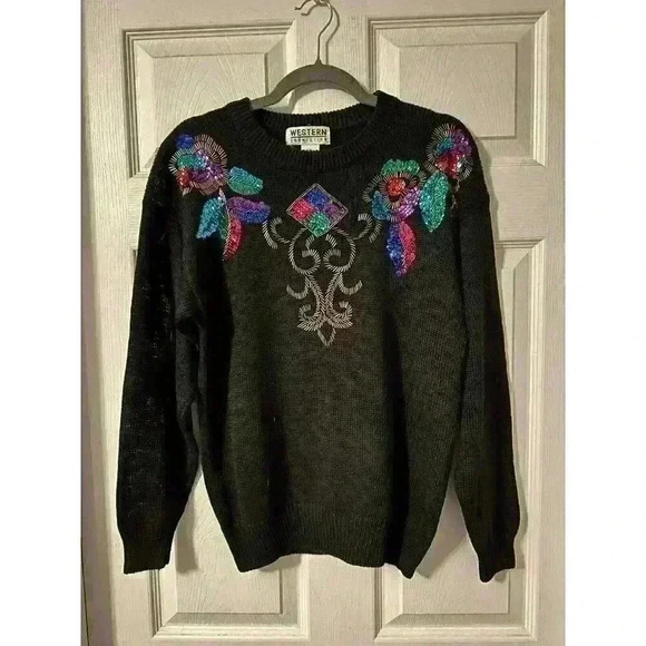 Vintage Western Connection Womens S Sweater Sequins Sparkle 80s 90s - Picture 2 of 3